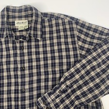 Eddie Bauer Shirt Blue Plaid Mens Button Up Sz L