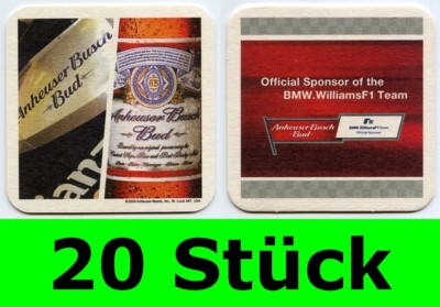 20 Stück Bierdeckel Anheuser Busch USA WilliamsF1 Team Bar Theke Party beer