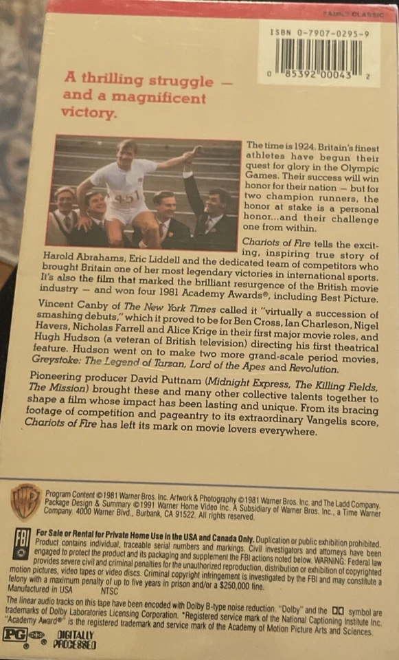 Chariots of Fire (VHS Tape, 1981) Factory Sealed New Watermark Warner Home Video - Image 2 of 3