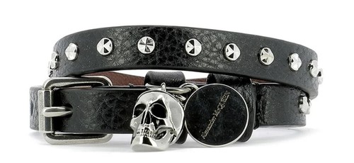 ALEXANDER McQUEEN 'Double Wrap Studded Skull Bracelet' Blk/Silver Made ITALY NWT - Picture 13 of 24