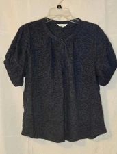 Splendid Navy Button Front Top Size Small Short Sleeves Textured