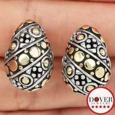 Vintage John Hardy 18K Gold Sterling Silver Half Hoop Dot Earrings 11.4 Grams NR