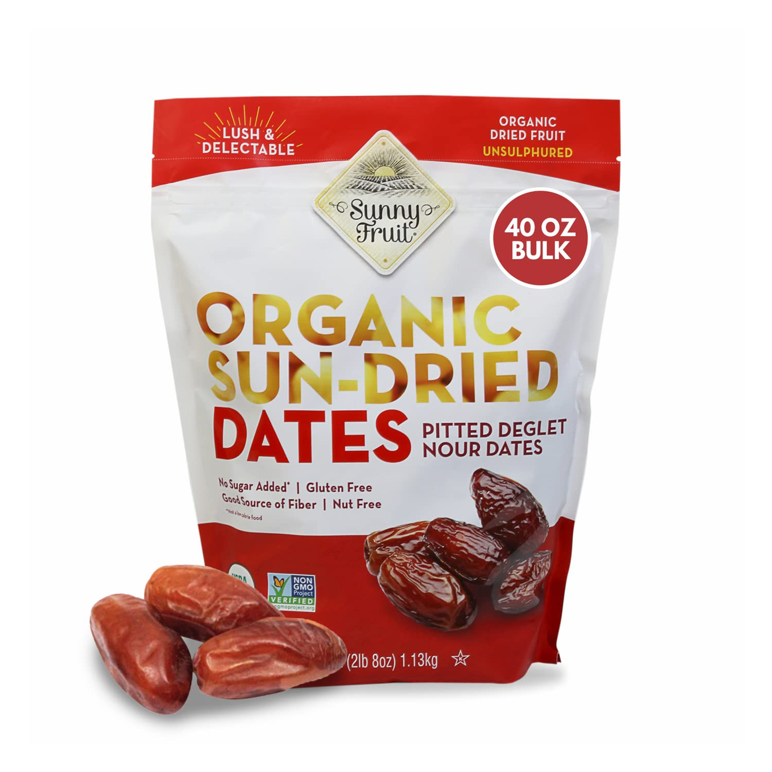 Sunny Fruit Organic Dried Pitted Deglet Nour Dates, 2.5 Pound Bulk Bag | No Pres