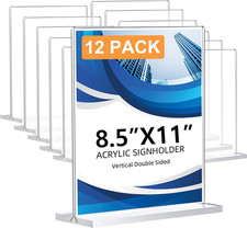 12 Pack Acrylic Sign Holder 8.5 X 11, Double-Sided Clear Sign Holder Plastic Sta