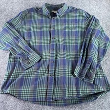 Orvis Button Down Shirt Mens XXL Green Blue Plaid Cotton Flannel Long Sleeve