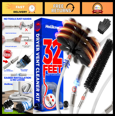 32ft Dryer Vent Cleaner Kit - Flexible Lint Brush with Drill Attachment, Easy Cl