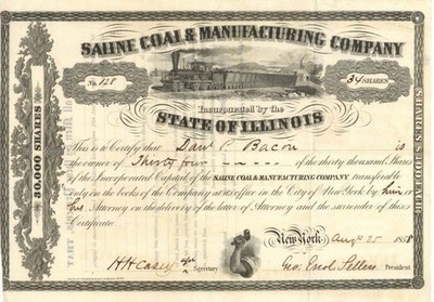 Saline Coal and Manufacturing Co. - 1858 dated Stock Certificate - Mining Stoc