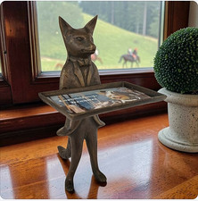 Vintage 1994 Cast Bronze Fox Butler Business Card Holder Desk Valet Tray