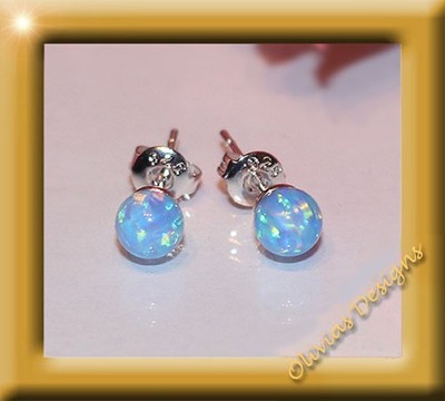 Sterling Silver Silber 925 Ohrstecker mit  ca.5mm Blau Opal