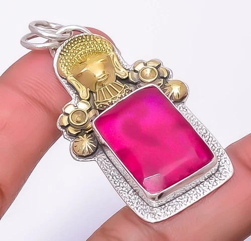 Ruby Simulated 925 Silver Egyptian Prince Pendant 1.99" P84262, Christmas Gift