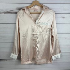 Victoria's Secret XS Women's Light Pink White Satin Pajama Top Button Down