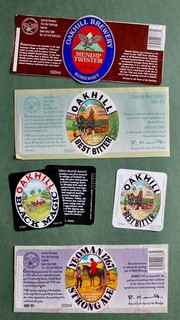OAKHILL BREWERY BEER BOTTLE LABELS BATH SOMERSET. BLACK MAGIC YEOMAN 1767.