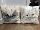 Vintage White Cat Kitty Throw Couch Pillow Watercolor Style Detailed