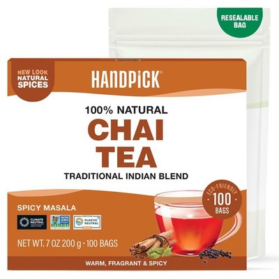 Masala Chai Tea Bags (100 Count) Strong Robust & Aromatic, Blended with Exoti...