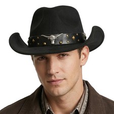 Cowboy Hat Suede Black Wide Brim for Men Women - Rodeo Party Daily Wear