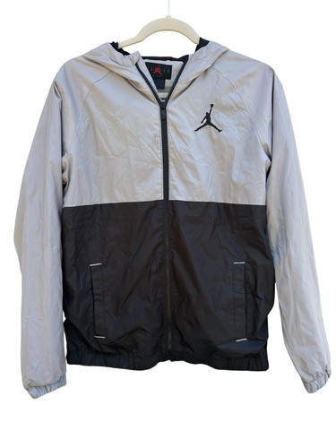 Air Jordan Nike Youth XL Full Zip Windbreaker Hooded Jacket Gray Black