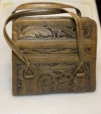 Vintage 1960s-1970s Tooled Leather Mexican Purse Brown Color