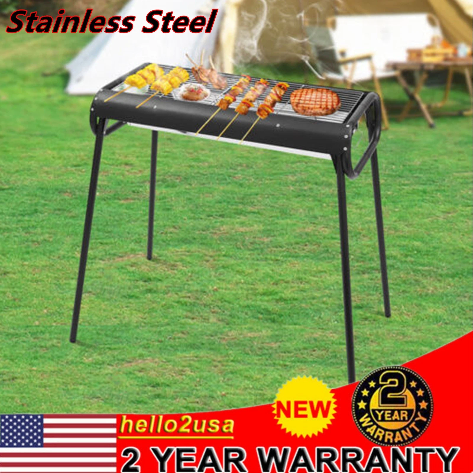 BBQ Charcoal Grill Foldable Barbecue Stove Portable Yard Cooker Stainless Steel