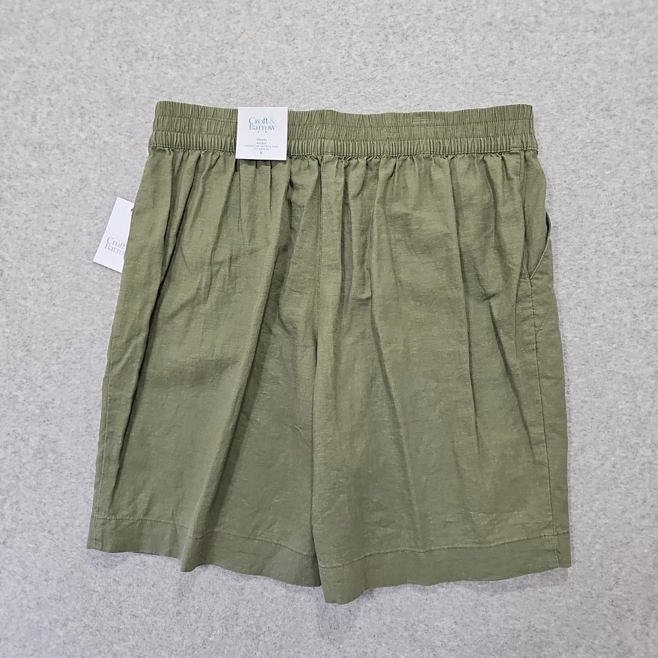 Pantalones Cortos Croft And Barrow Mezcla de Lino Tiro Medio Bermudas Rectas Talla M Verde Drew Foto 3 de 4