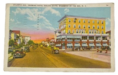 Atlantic Ave Hotel Adelphi-Witte~ Wildwood New Jersey NJ~ Vintage 1930s Postcard