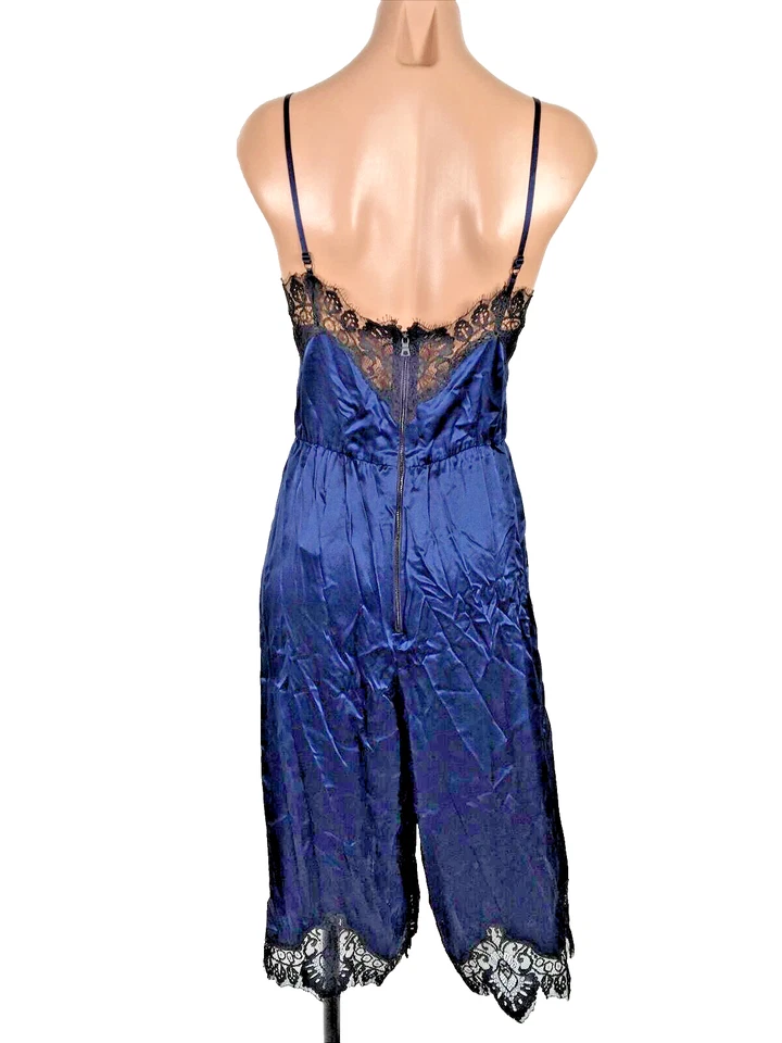 Mono de seda 6 NUEVO $485 ALICE + OLIVIA por Stacey Bendet Quincy azul marino de encaje 100 % Foto 3 de 4