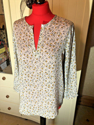 LOFT OUTLET Damen Bluse Oberteil Gr. S grau Mix Blumen Chiffon 3/4 Arm NEU