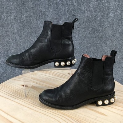 Louise et Cie Boots Womens 9 M Black Vinn Chelsea Booties Leather Pearl Heels