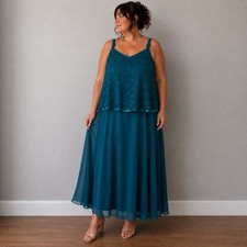 Roaman's Teal Lace Sequin Evening Gown 20W Formal Wedding Guest