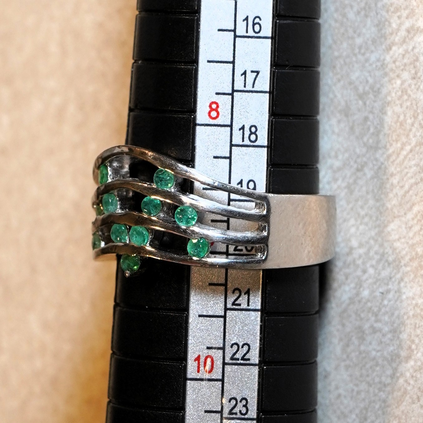 Sterling Silver Multi-Emerald Cluster Wave Band R… - image 2