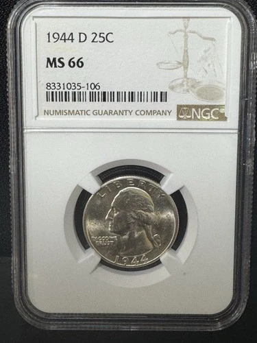 1944 D  25C Washington Silver Quarter Denver Mint NGC MS66 Plus Free Shipping