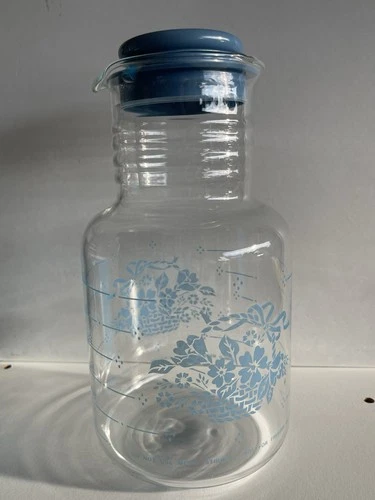 Vintage Pyrex Cornflower Country Blue Glass Juice 2 Qt Carafe W/ Lid SEE DETAILS