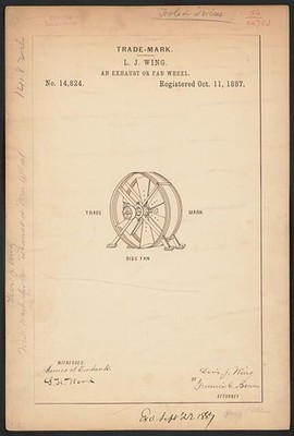 Photo:L J Wing Disc Fan Trademark Registration 1887 Exhaust Fan Wheel