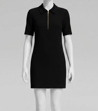 Tory Burch Women's Black Crepe Polo Collar Short Sleeve Front Zip Dress Size 6