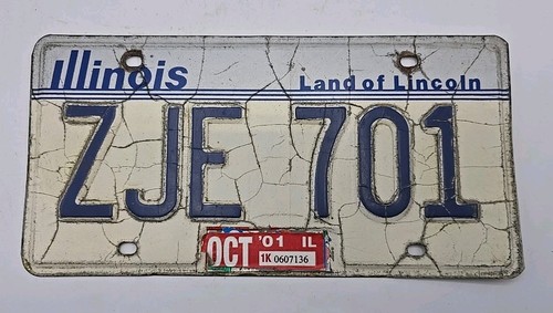 Illinois 2001 License Plate Land Of Lincoln # ZJE 701 Expired.