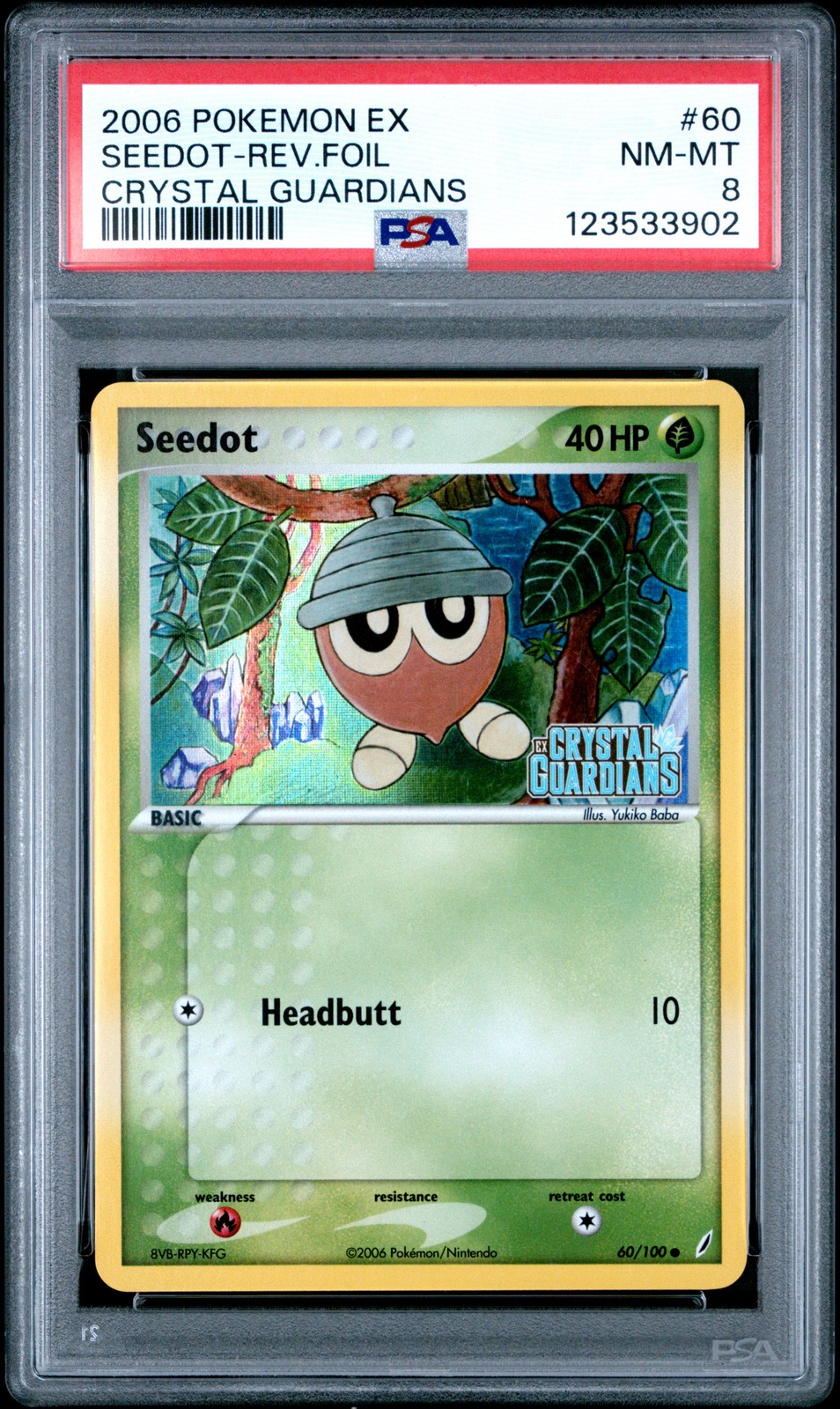 2006 POKEMON EX CRYSTAL GUARDIANS #60 SEEDOT-REVERSE FOIL PSA 8