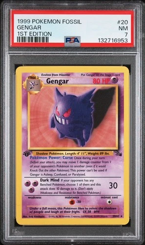 1999 POKEMON FOSSIL 1ST EDITION #20 GENGAR PSA 7