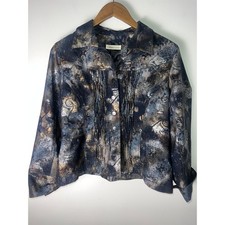 VTG Y2K Coldwater Creek Jacket Wm P14 Blue Gold Metallic Paisley Pintuck Beaded