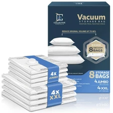 8 Pack Vacuum Storage Bags – 4 XXL & 4 Jumbo Vacuum Seal Bags for Blankets, C...