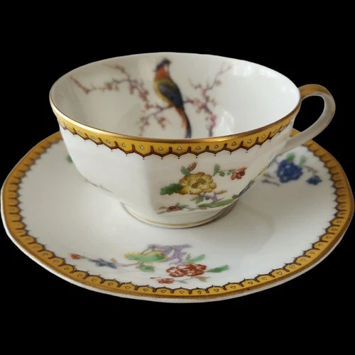 Theodore Haviland Limoges France Eden Cup & Saucer Hand-Painted Bird & Floral wi