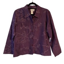 Coldwater Creek Purple Silk Blend Floral Embroidered Button Down Jacket Medium