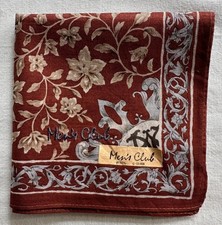 Vintage Handkerchief Climbing Floral Symbol Crest Pocket Square Red Cotton 19" G