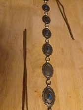 Vintage Concho Belt With Blue Turquoise Colored Stones 30- 40" Length