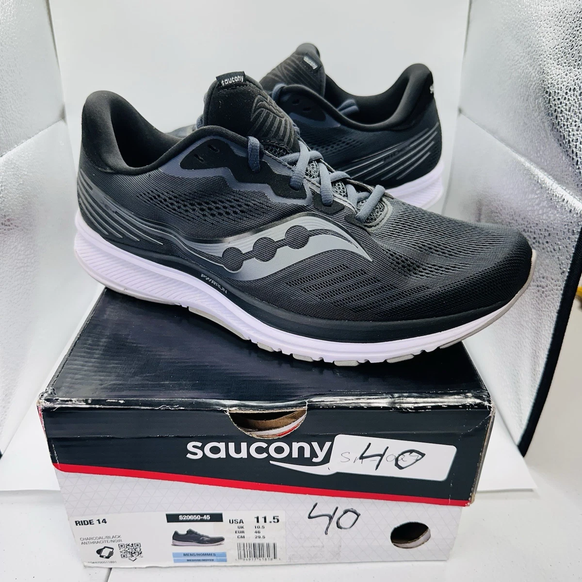 Saucony Mens Ride 14 S20651-45 Black Running Shoes Sneakers Size 11.5 Saucony Womens Ride 14 Gym Fitness Running Shoes - Walmart.com main image 3