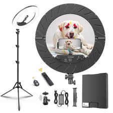 18" Dimmable LED Ring Light Kit with Tripod, Remote, 55W 6700K, CRI 95 - Black