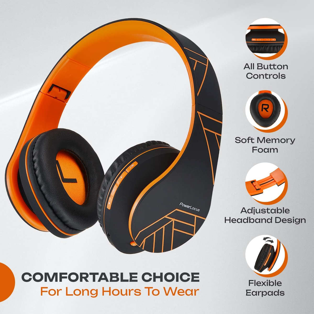 PowerLocus MoonFly Koptelefoon Over-Ear Met Passief Noise Cancelling 70uur Accuduur En Usb C Opladen Draadloze Hoofdtelefoon Voice Assistant Activation Non Anc Zwart Grijs