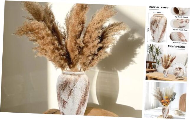 8.2inch Rustic Ceramic Farmhouse Vase, Whitewashed Terracotta Vase Medium