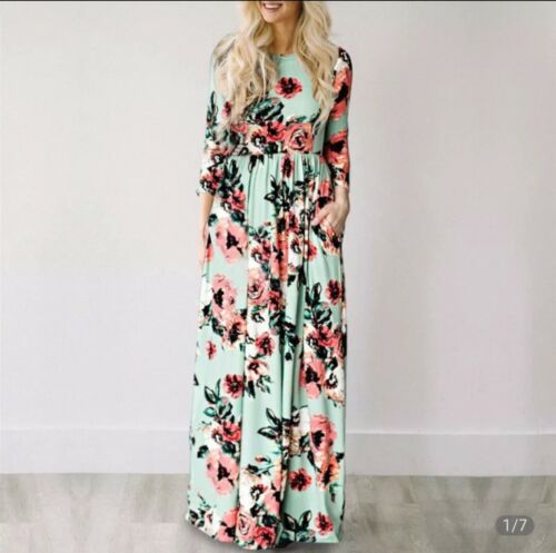 Women Summer Floral Print Maxi Dress Beach Dress Women + Free Gift