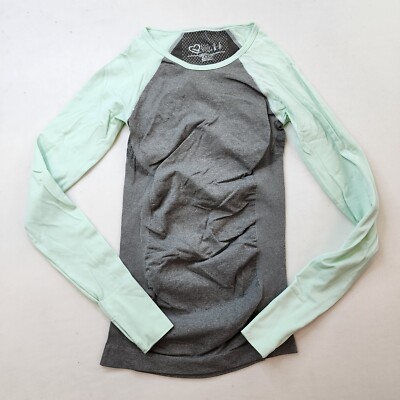 Live Love Dream Top Women Small Stretch Gray Green Fitted Running Workout