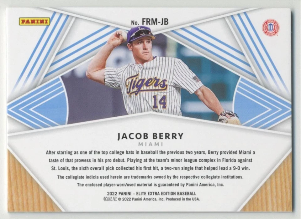 2022 Panini Elite Extra Edition [First Round Materials] #FRM-JB Jacob Berry - Image 2 of 2