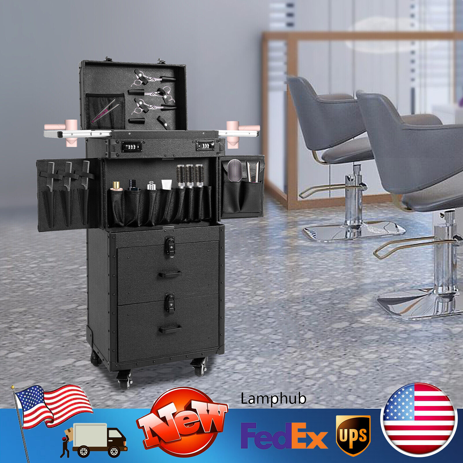 Portable Rolling Makeup Case with Storage Organizer and Trolley Wheels  